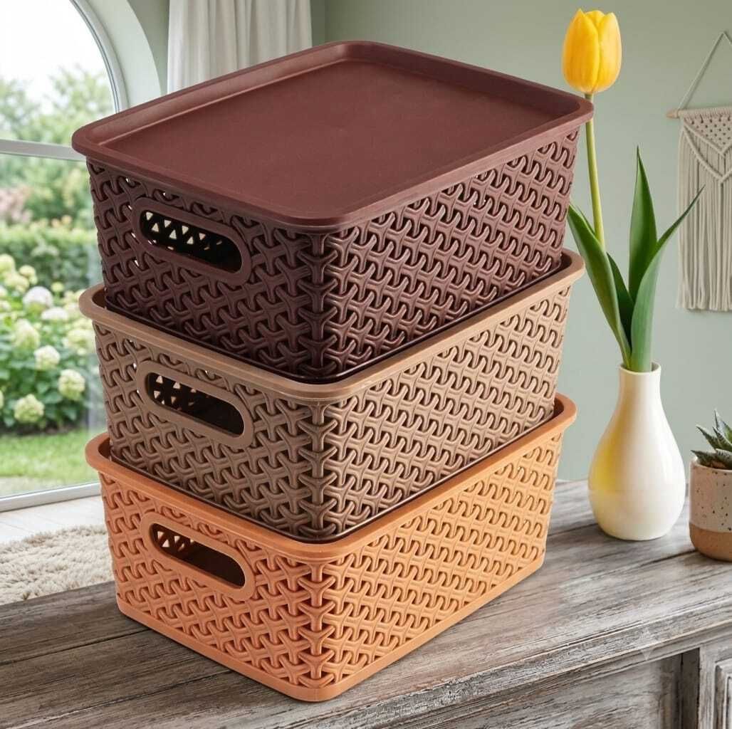 Stackable Plastic Storage Basket with Lid for Home & Office Storage Box-image-17