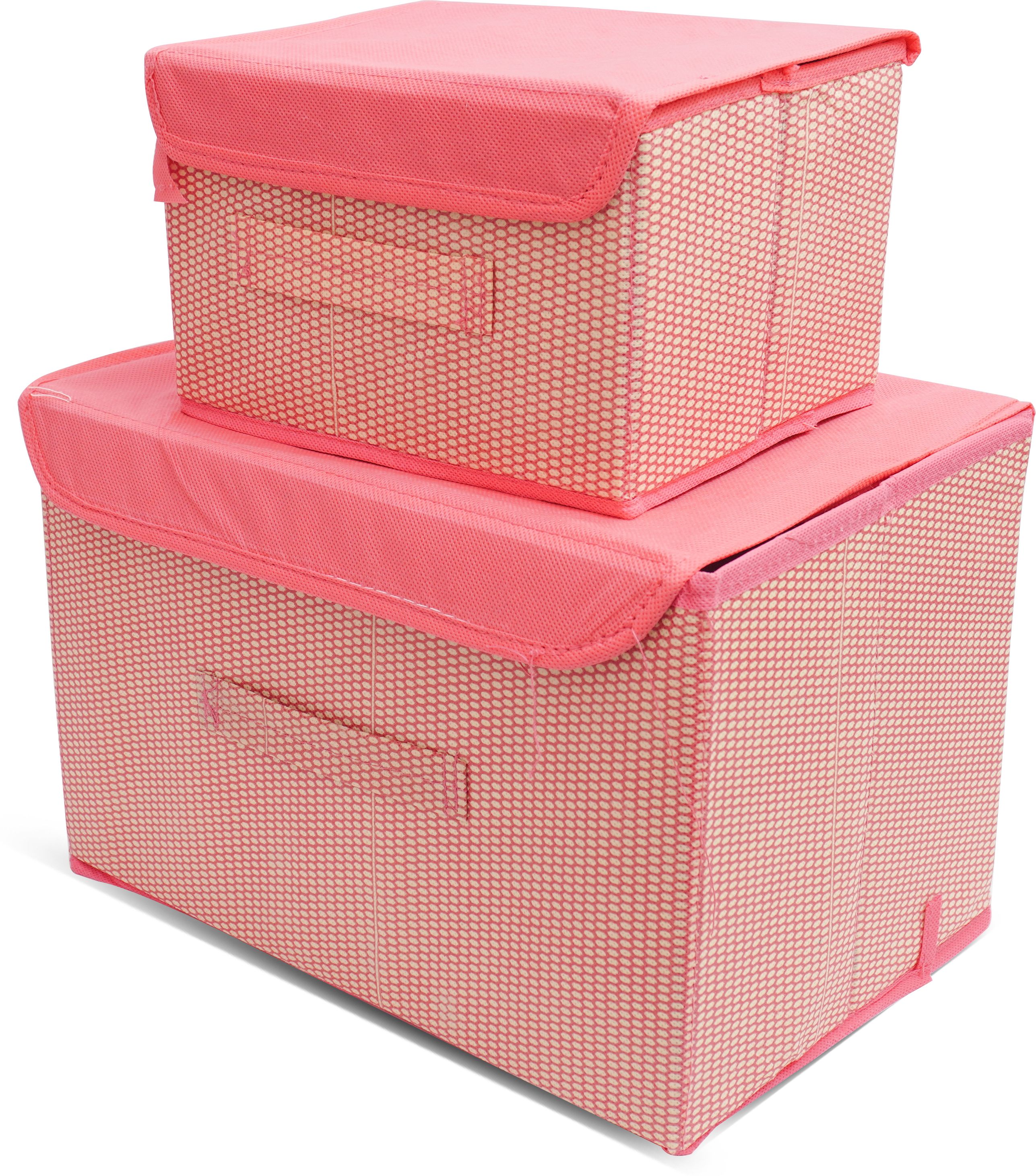Set of 2 Big & Small Foldable Drawer Organizer Storage Basket with Lid & Handles Storage Box-image-5
