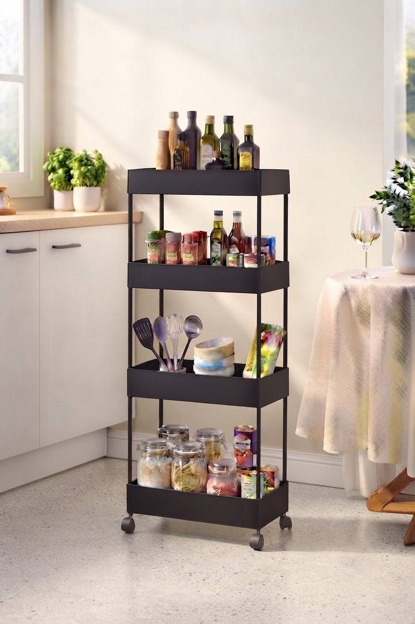 Multi-Layer Plastic Kitchen Rack with Wheels for kitchen Essentials Storage Box-image-34