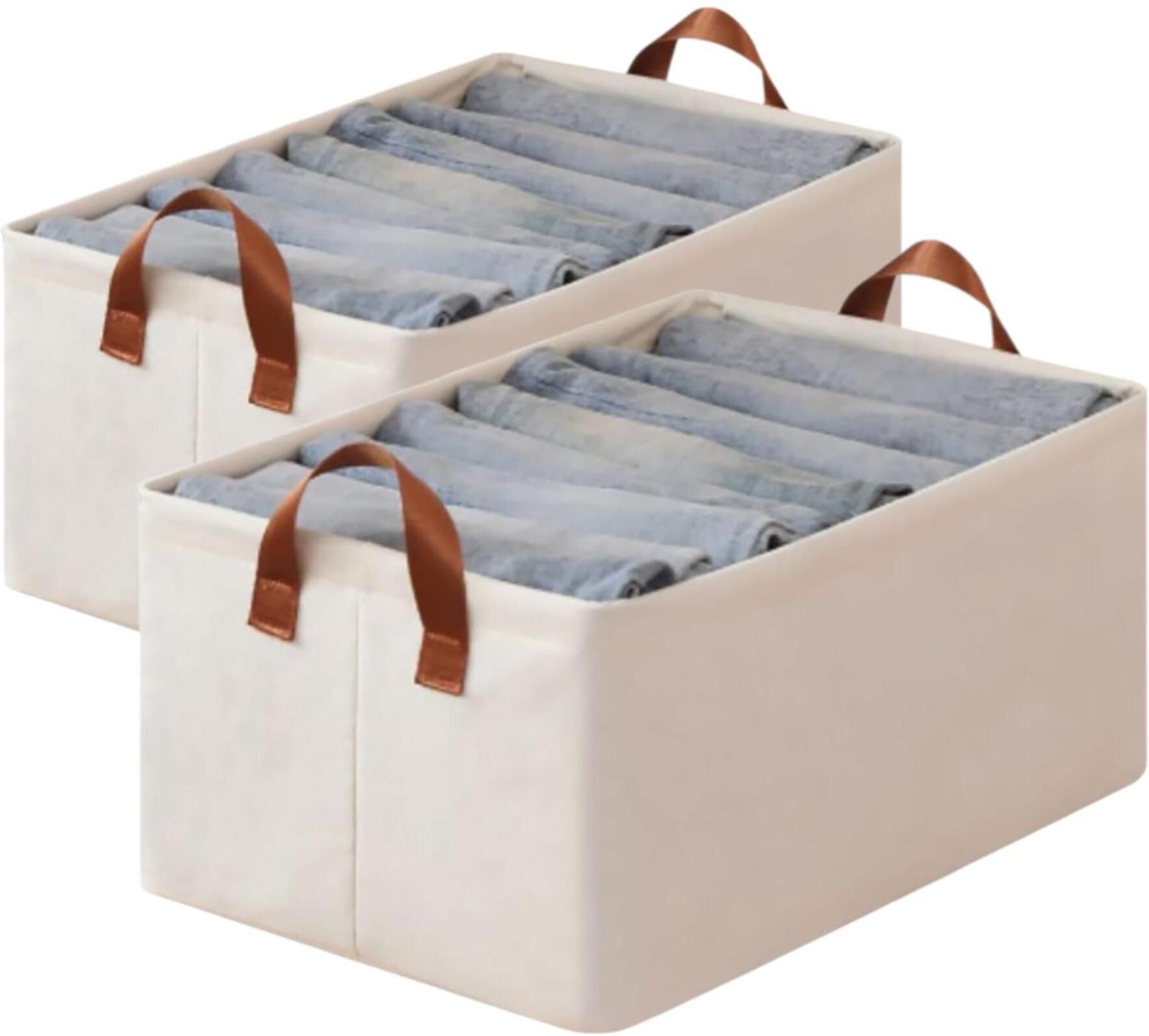 Foldable Fabric Storage Basket with Handles for Wardrobe Clothes Organizer Set 2 Storage Box-image-24