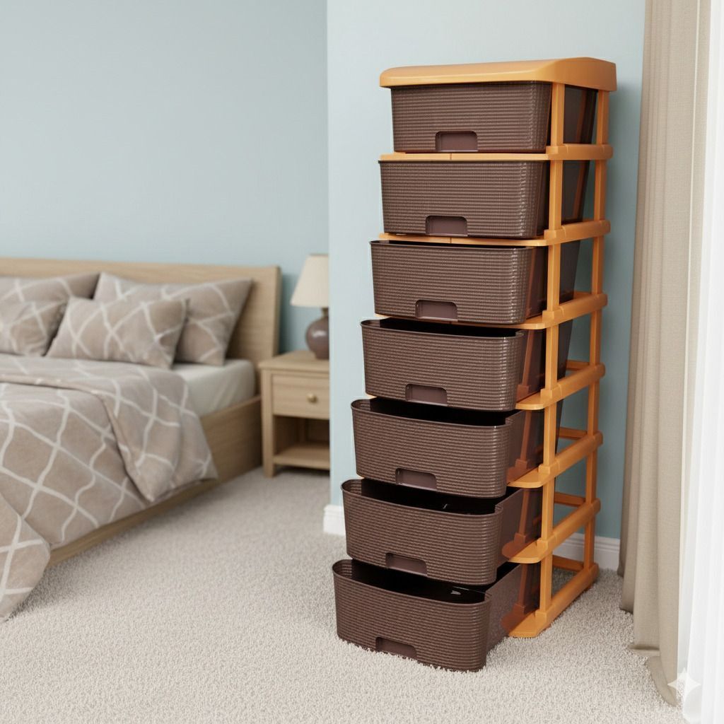 surety for safety 7 Layer Brown Nakoda Heavy-Duty Modular Drawer Cabinet for Bedroom Storage Storage Box-picture-14