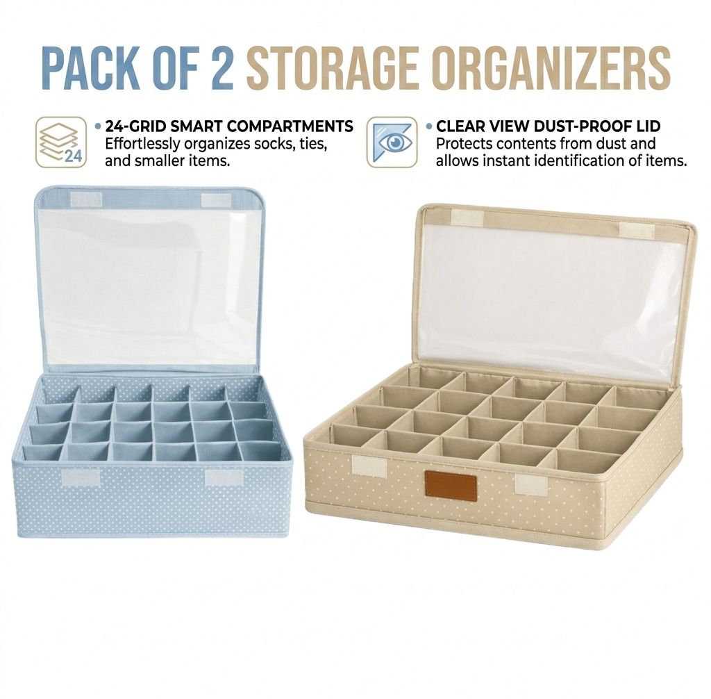 Multipurpose Foldable Organizer Box with Transparent Lid (PK2-Blue+Beige) Storage Box-image-35