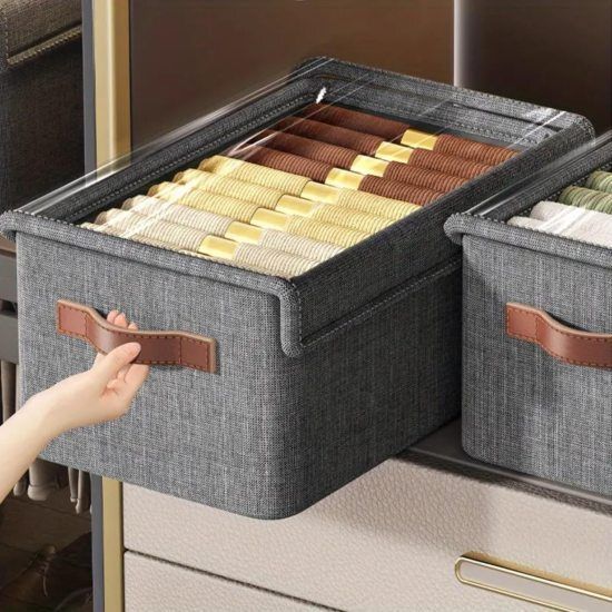 Polyester 26 L Plastic Storage Box with Lid Storage Basket-image-27