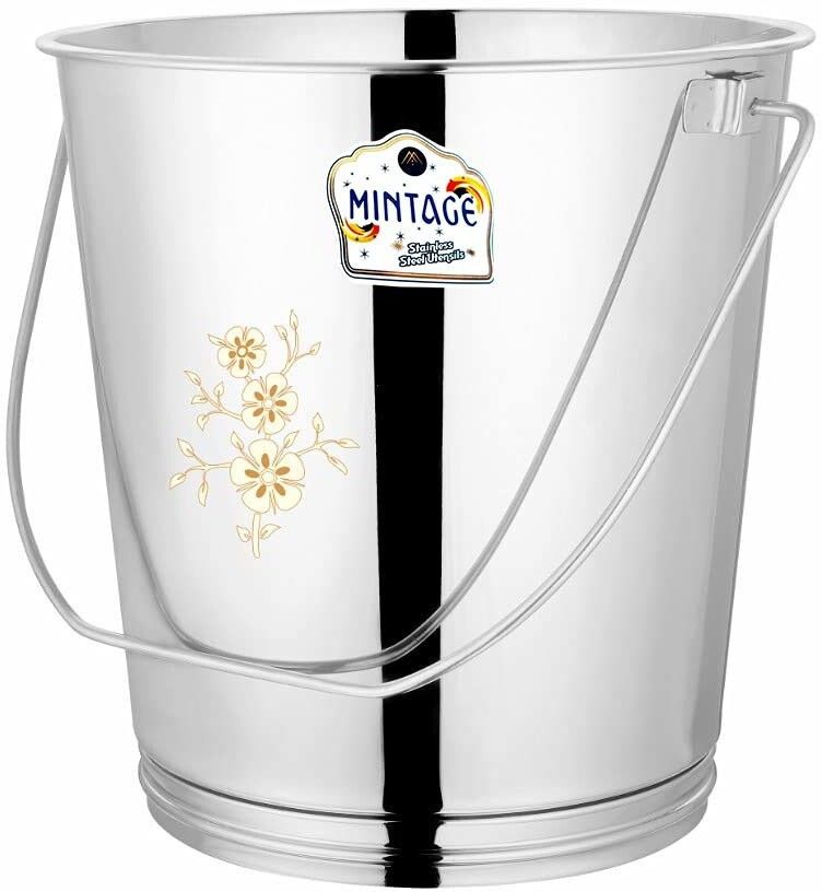 Stainless Steel Laser Bucket/ Balti with Handle for Kitchen Home BKT-10laser 9.5 L Drum