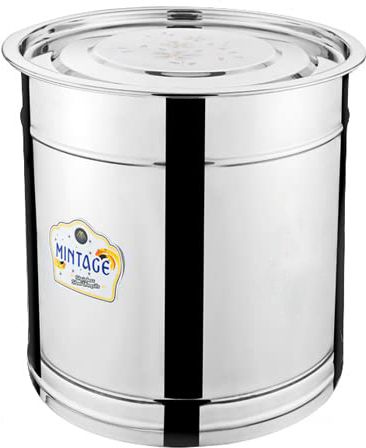 ( 10 No.) Stainless Steel Pawali Plain Atta Container/Box/Drum/Pawali/Tanki PWL -10 7 L Drum