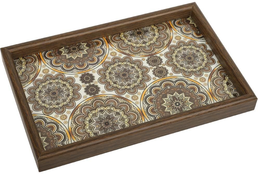 Wooden Organizer Tray with Mandala Design and PU Leather Lining 30x20x2 Tray-image-41