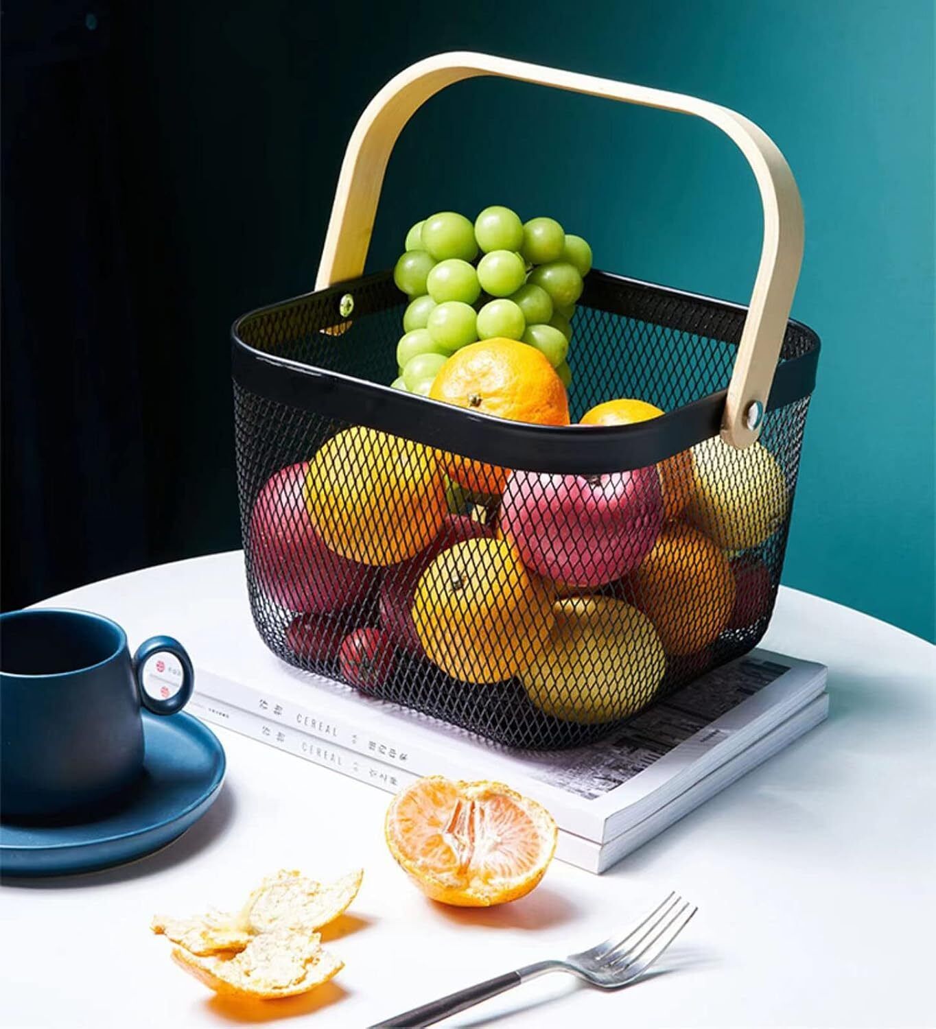 kurmiya Iron, Wooden Modern Metal Storage Basket with Wooden Handle Storage Basket-picture-20