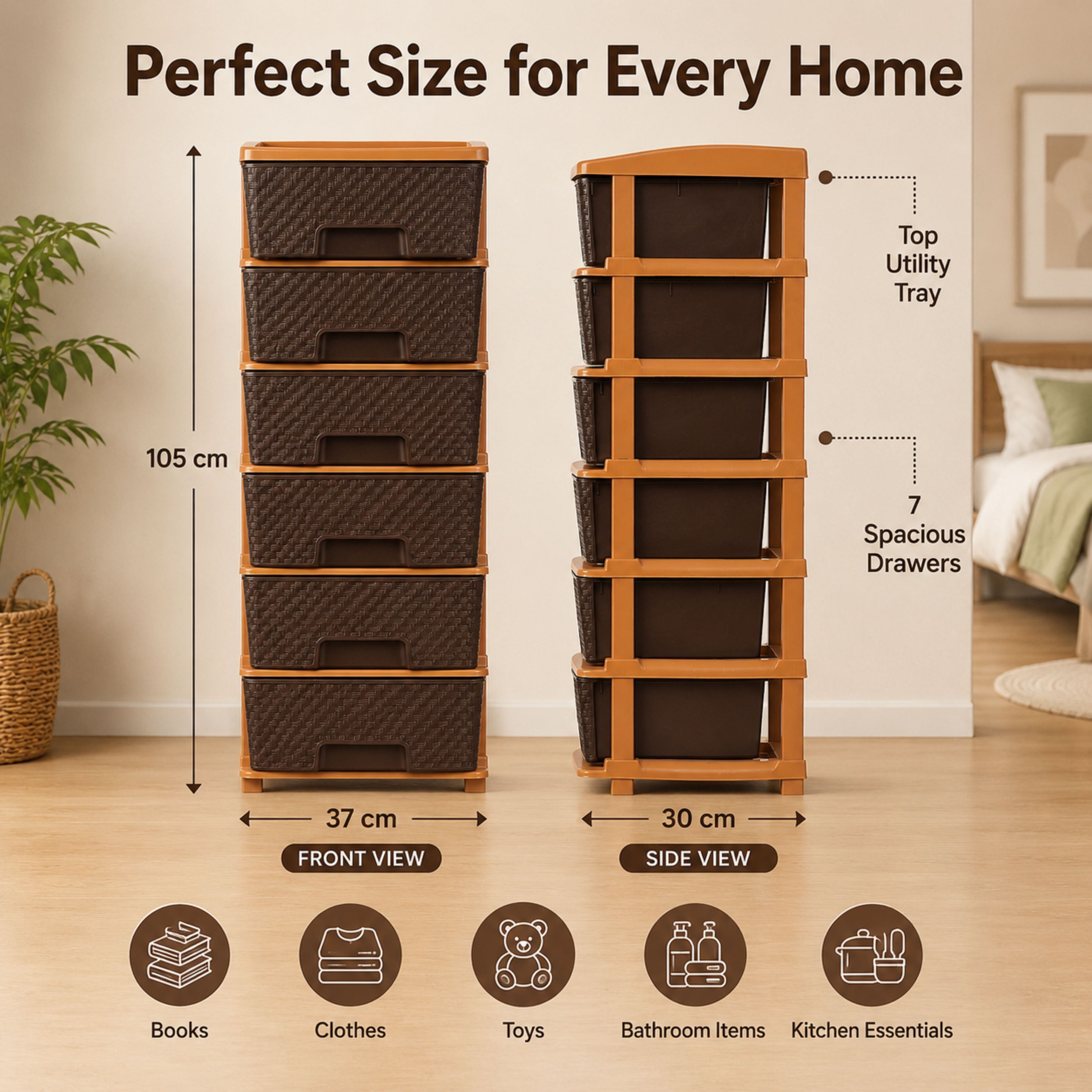 elyvora 7-Layer 57 L Modular Drawer Storage Organizer | Multipurpose Plastic Storage Plastic Kitchen Trolley-picture-14