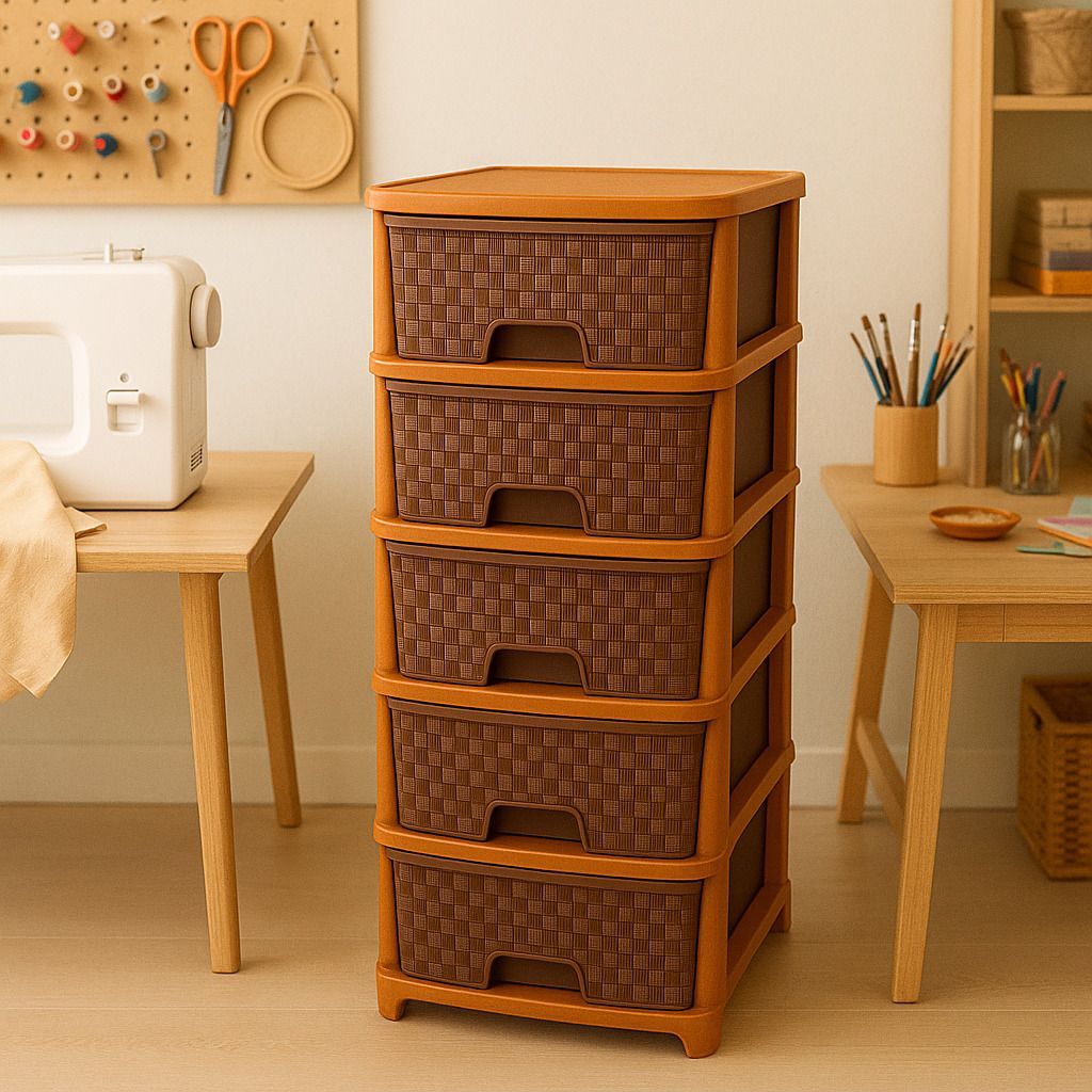 Plastic 5 Layer Brown Home Essentials Plastic Free Standing Chest Drawers Storage Basket-image-47