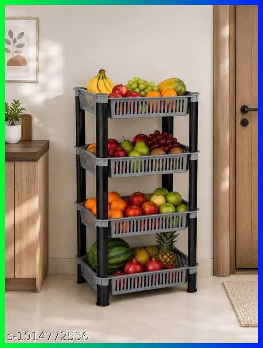 pipasa Fruits/Vegetables Kitchen Rack VEGETABLE RACK STORAGE ORGANISER KITCHEN RACK 4 LAYER Plastic-picture-25