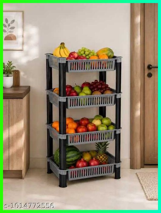 pipasa Fruits/Vegetables Kitchen Rack VEGETABLE RACK STORAGE ORGANISER KITCHEN RACK 4 LAYER Plastic-picture-10
