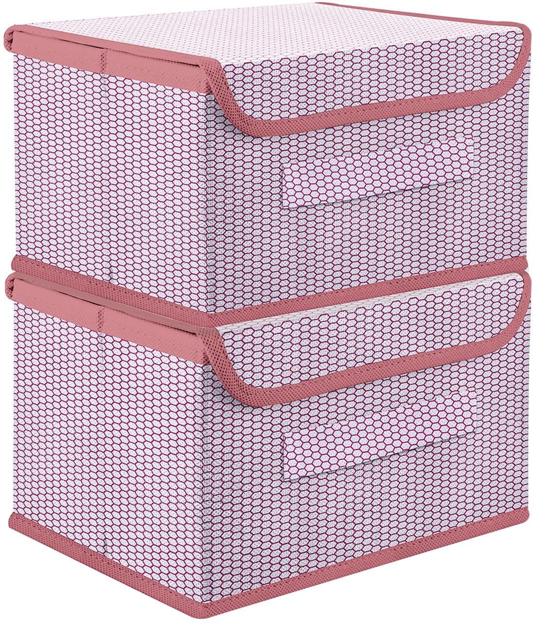 mteaser Non Woven Zig Zag Storage Box with Lid & Handle Wardrobe Organizer For Cloth 2Pc Storage Box-picture-26