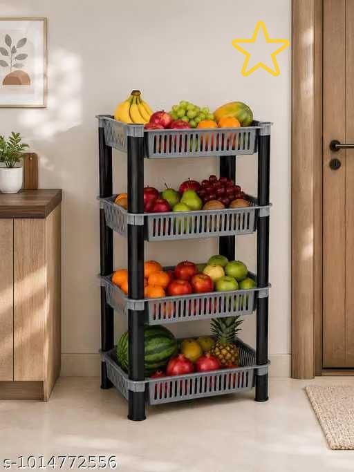 pipasa Fruits/Vegetables Kitchen Rack VEGETABLE RACK STORAGE ORGANISER KITCHEN RACK 4 LAYER Plastic-picture-24