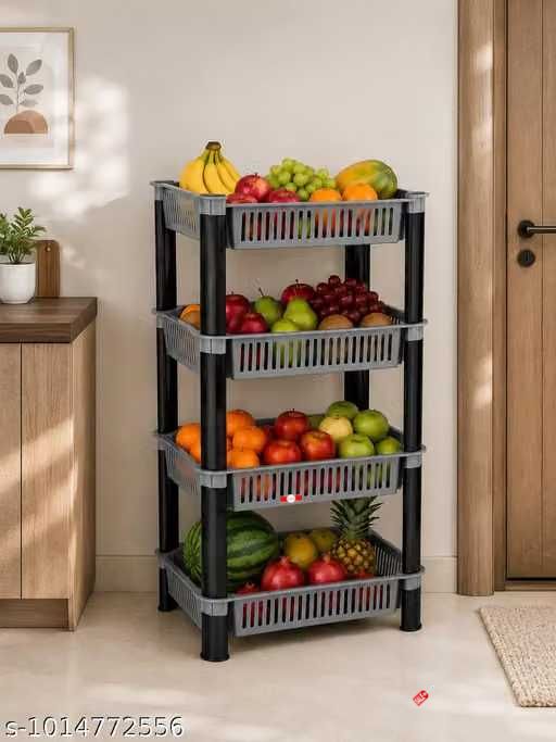 pipasa Fruits/Vegetables Kitchen Rack VEGETABLE RACK STORAGE ORGANISER KITCHEN RACK 4 LAYER Plastic-picture-46