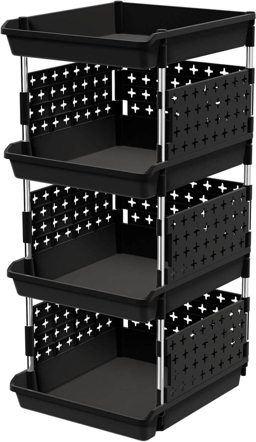 finner Utensil Kitchen Rack 4-Shelf Stackable Storage Organizer Basket for Kitchen, Bathroom & Office Plastic, Steel-picture-2