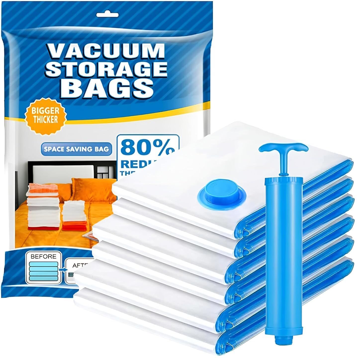 Vacuum Storage Bags Set with Hand Pump (Jumbo, Large & Medium Sizes) Travel Storage Vacuum Bags