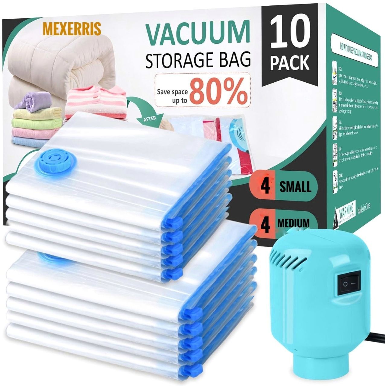 8 Pack (4 small, 4 medium) Vacuum Storage Bags with Electric Air Pump Travel Storage Vacuum Bags-image-49