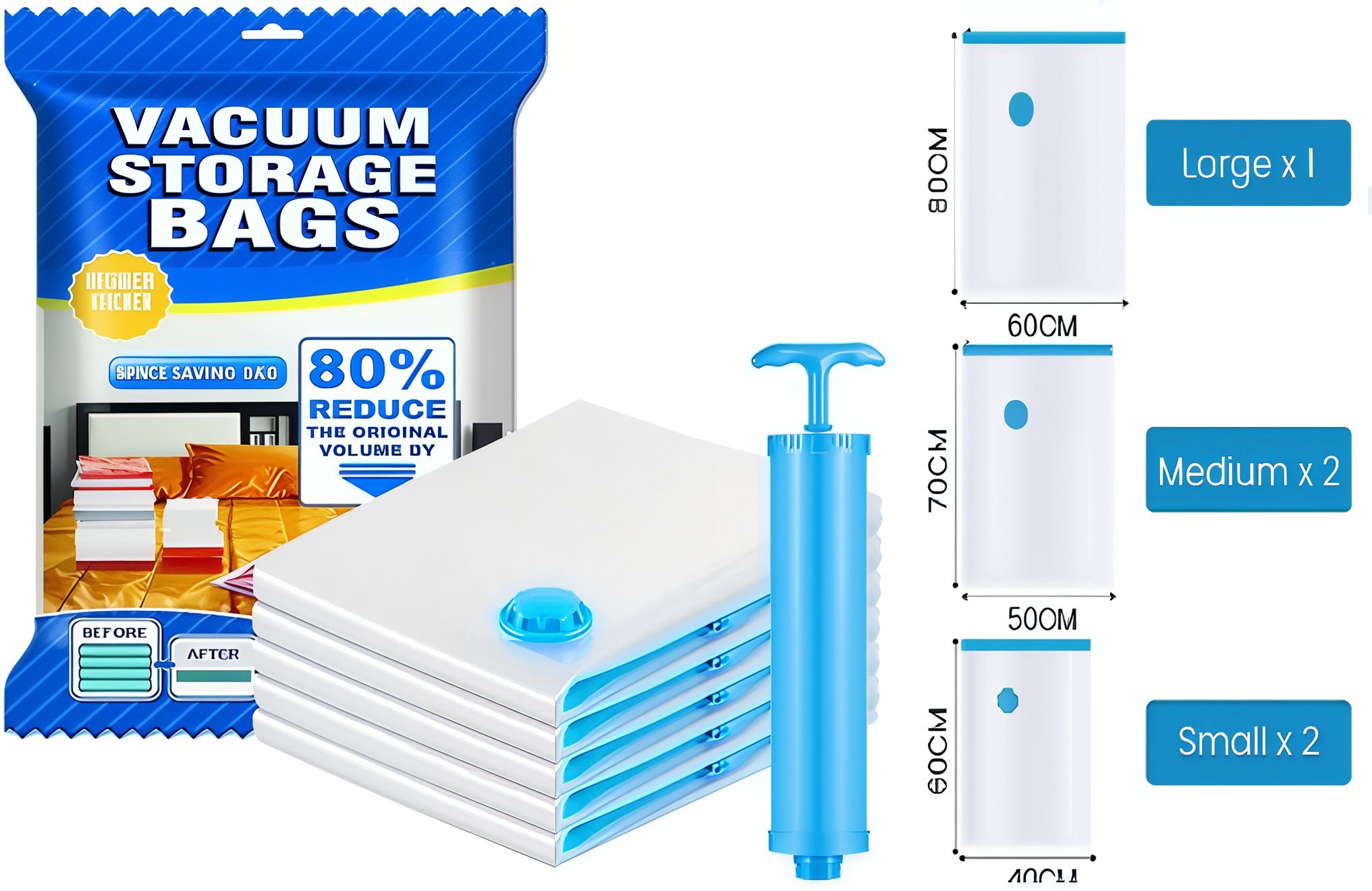 Space Saver Storage Bags for Cloths, Airtight Reusable Ziplock with Hand Pump Travel Storage Vacuum Bags