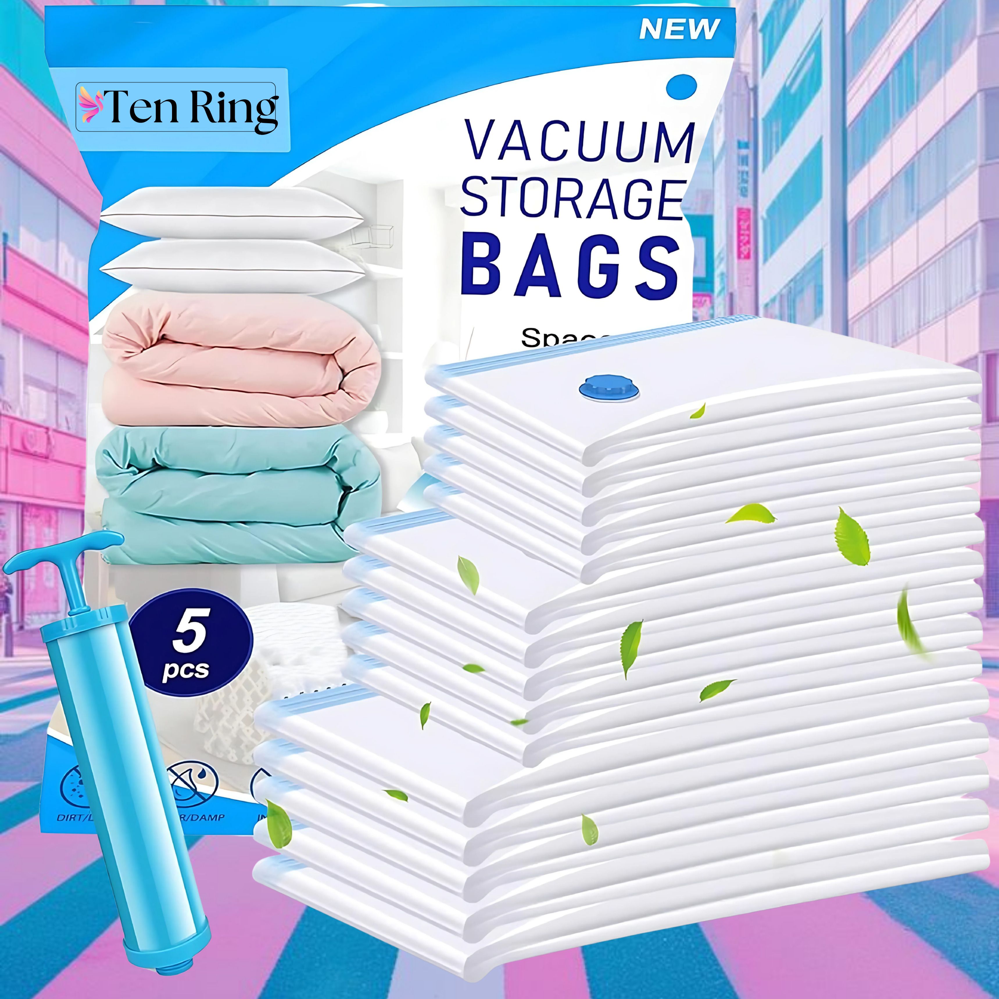 Space-saving vacuum bags for clothes and blankets. Airtight, leak-proof Travel Storage Vacuum Bags