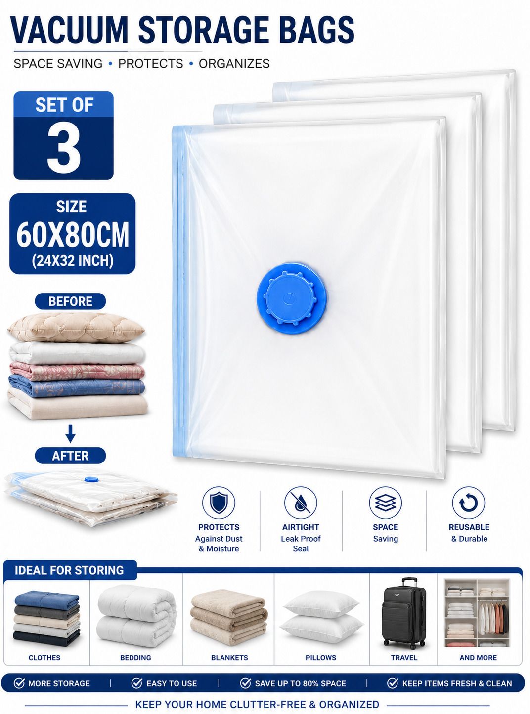 trago Size (60X80CM) Plastic Reusable Travel Storage Vacuum Bags-picture-24