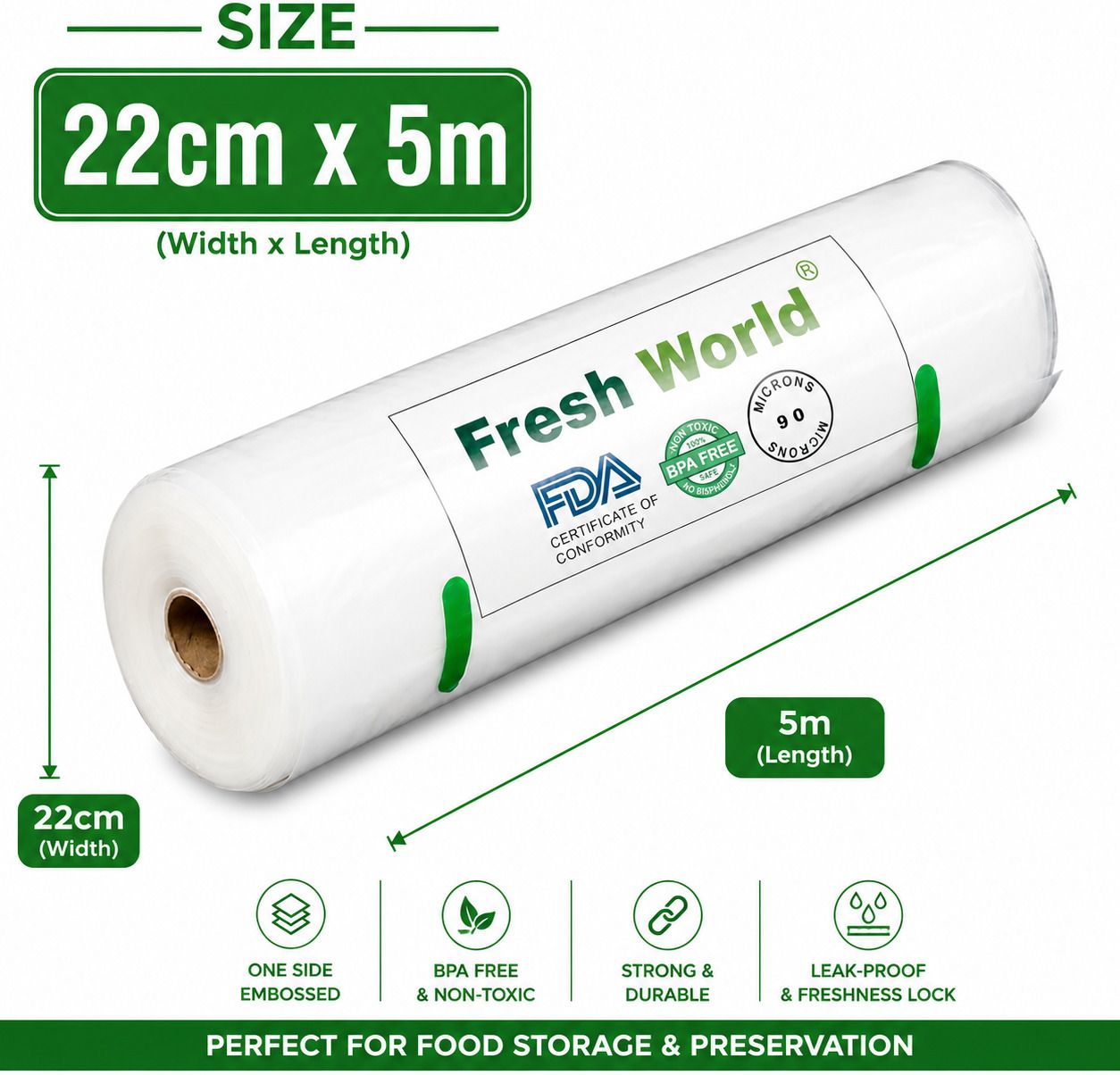 One Side Embossed | Food Store Bags |Leak-Proof BPA-Free |Size 22cm x 15m | Organic Matter Storage Vacuum Bags-image-14