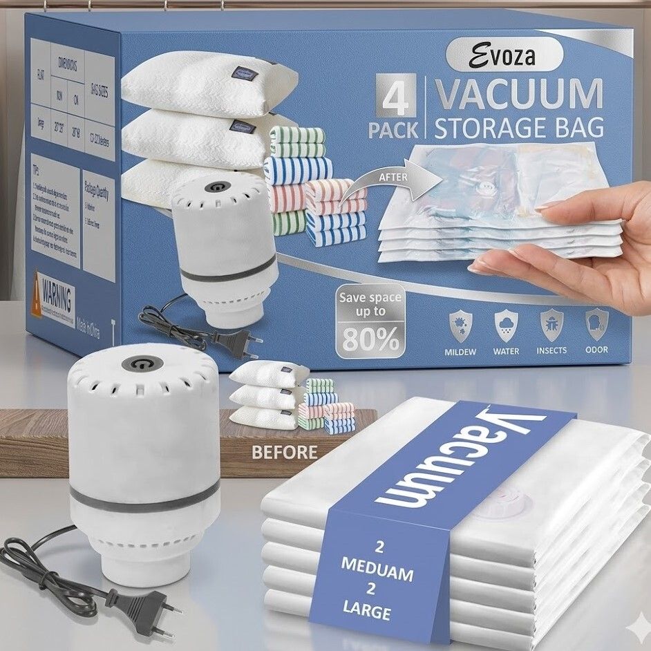 EVZ-VSB-ML4 Vacuum Storage Bag Set (2 Medium + 2 Large) with Electric Pump Travel Storage Vacuum Bags-image-44