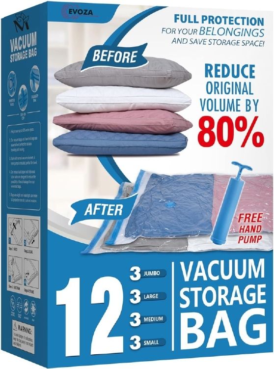 evoza 12 Pcs Vacuum Storage Bags Hand Pump Jumbo, Large, Medium & Small Sizes Travel Storage Vacuum Bags-picture-14