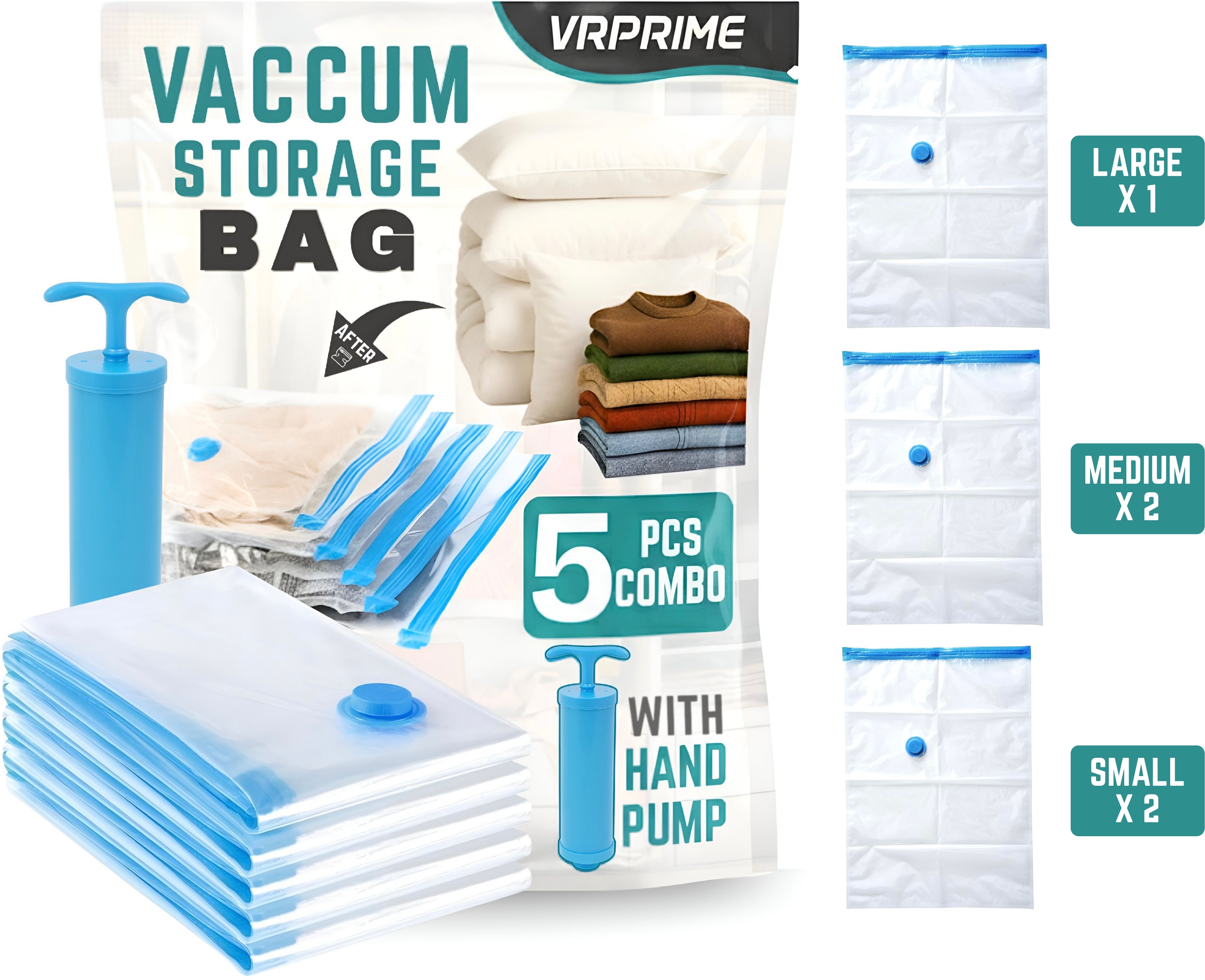 Vacuum Storage Bags Set of 5 with Pump, Space Saving Travel Bags High Volume Storage Vacuum Bags, Travel Storage Vacuum Bags-image-16