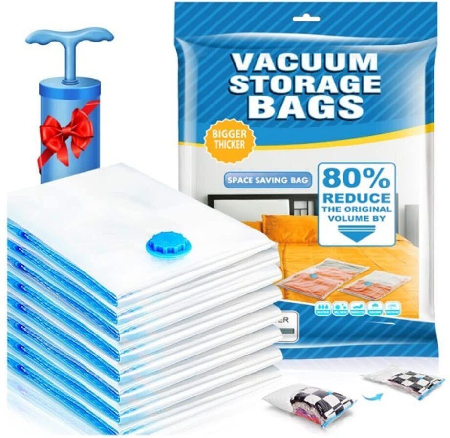 Vacuum (2M (60cmx80cm), 2S (50cmx70cm), 1L(80cmx100cm)) with Pump High Volume Storage Vacuum Bags
