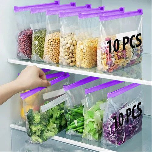 Zip Lock Reusable Fresh Vegetable Food Storage Freeze Zipper Pouch (PACK OF 10) Travel Storage Vacuum Bags