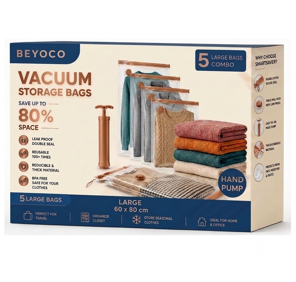 5 Large Space Saving Bags with Hand Pump High Volume Storage Vacuum Bags, Travel Storage Vacuum Bags-image-41
