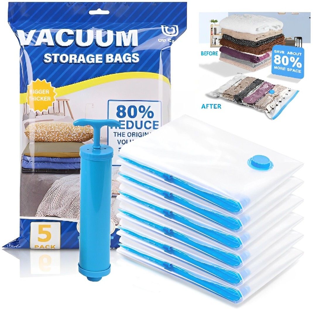 Smart vaccum saver compression -(2Small, 2 Medium, 1Large) with Pump High Volume Storage Vacuum Bags-image-9