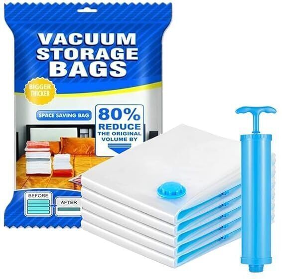 Space Saver Reusable Vacuum Storage Ziplock Compression Sealer Bags & hand Pump, Travel Storage Vacuum Bags