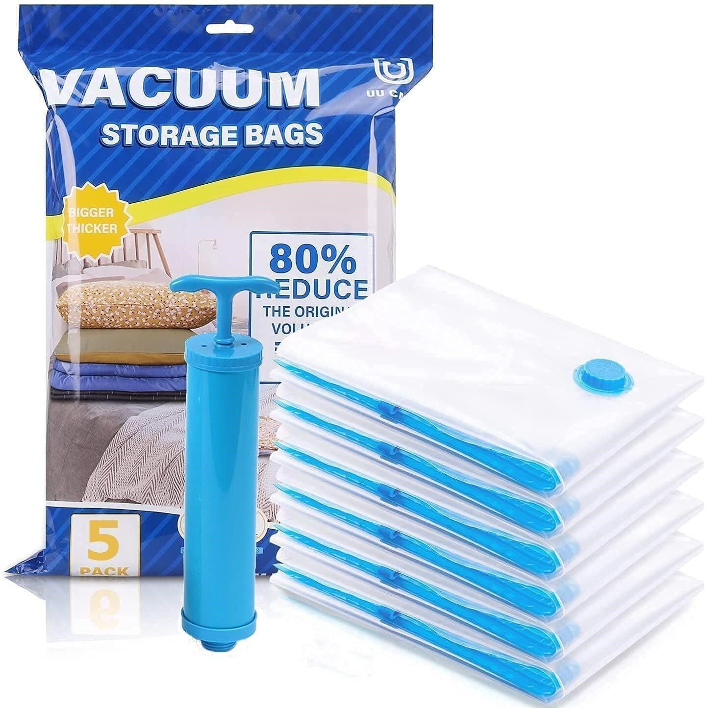 Vacuum Storage Bags with Electric Pump, 4 Pack Large, Space Saver Bags Travel Storage Vacuum Bags, High Volume Storage Vacuum Bags