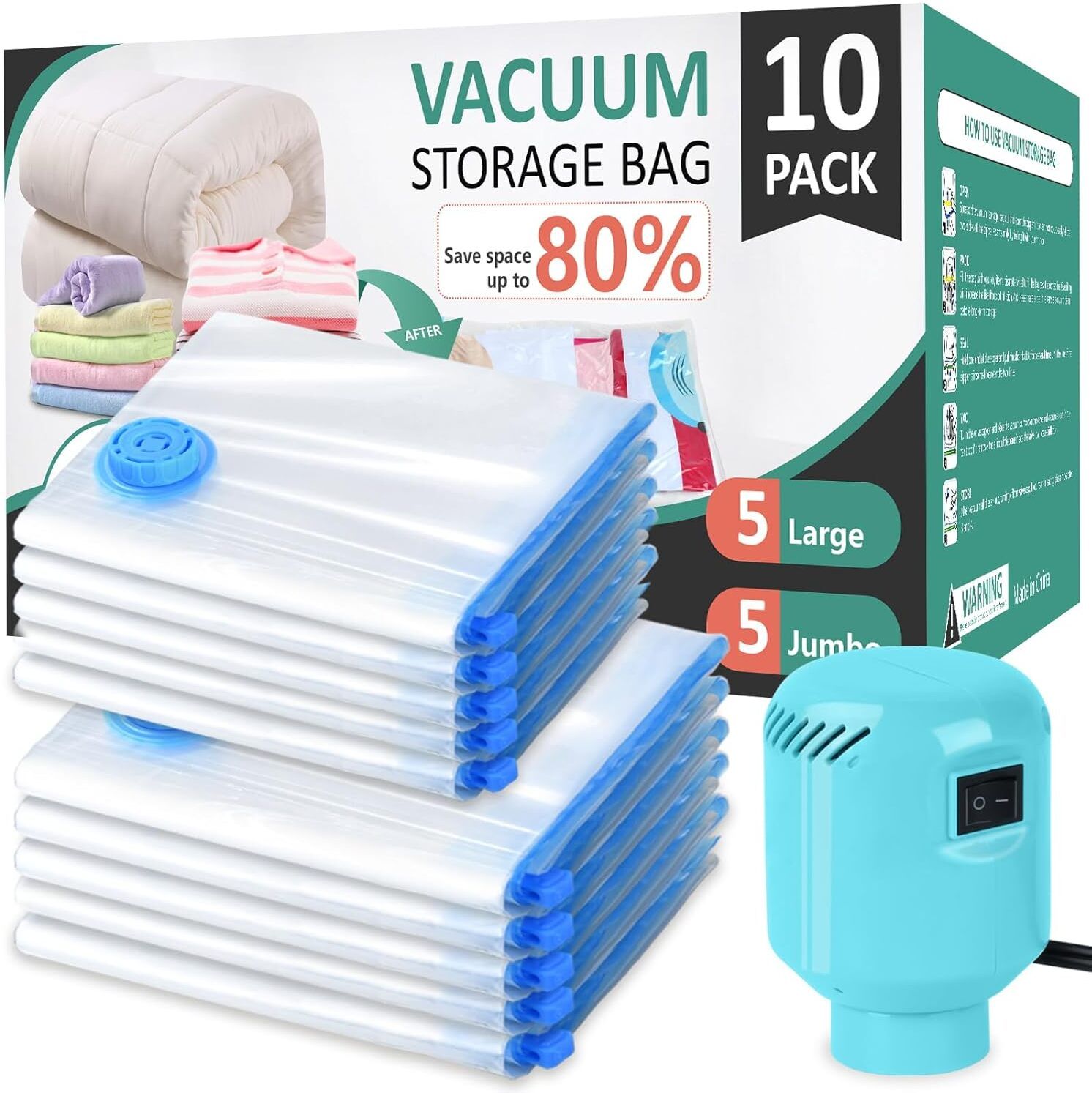 mexerris 4 small, 4 medium 8 of Pack Vacuum Storage Bags with Electric Air Pump Travel Storage Vacuum Bags-picture-27