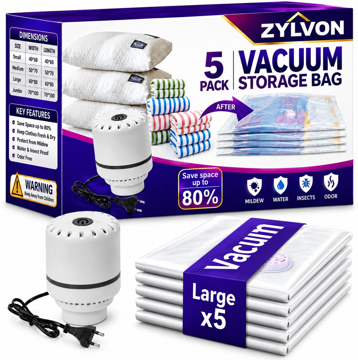 zylvon VSB-L-5-EP Travel Storage Vacuum Bags-picture-37