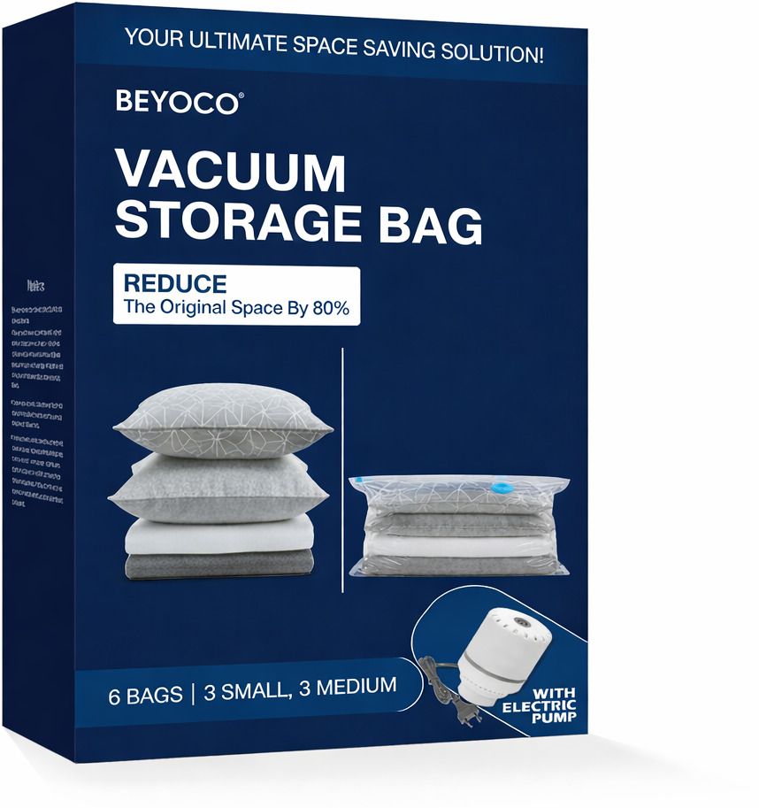 beyoco 6 Multi-Size Space Saver Bags with electric pump for Clothes, Blankets Travel Storage Vacuum Bags-picture-11