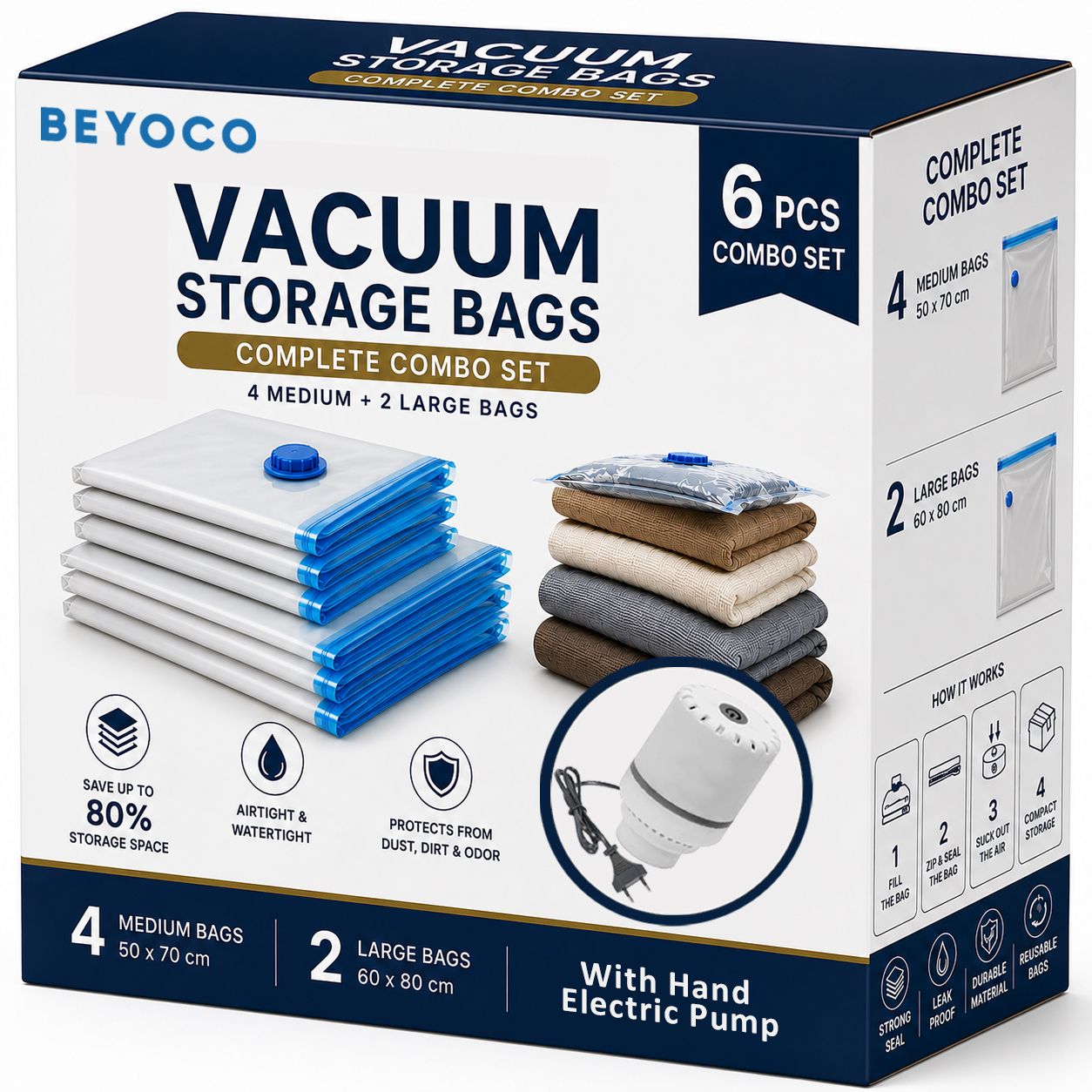 4 Medium,2 Large Space Saver Bags + ELETRIC Pump High Volume Storage Vacuum Bags, Travel Storage Vacuum Bags-image-25