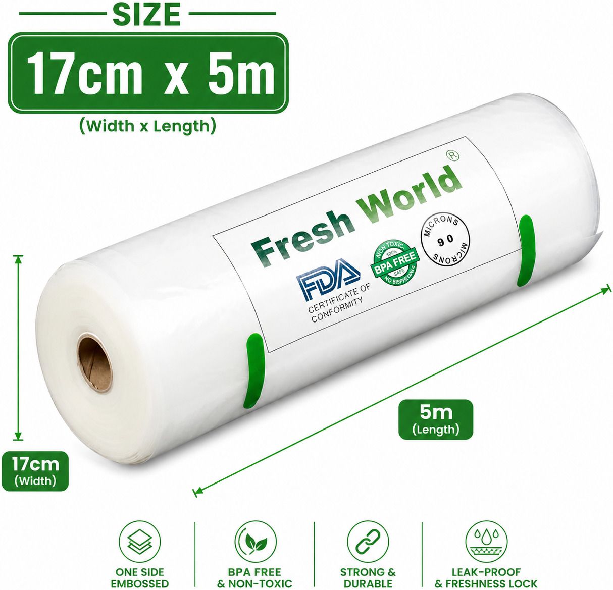 One Side Embossed | Food Store Bags |Leak-Proof BPA-Free |Size 17cm x 5m | Organic Matter Storage Vacuum Bags-image-15