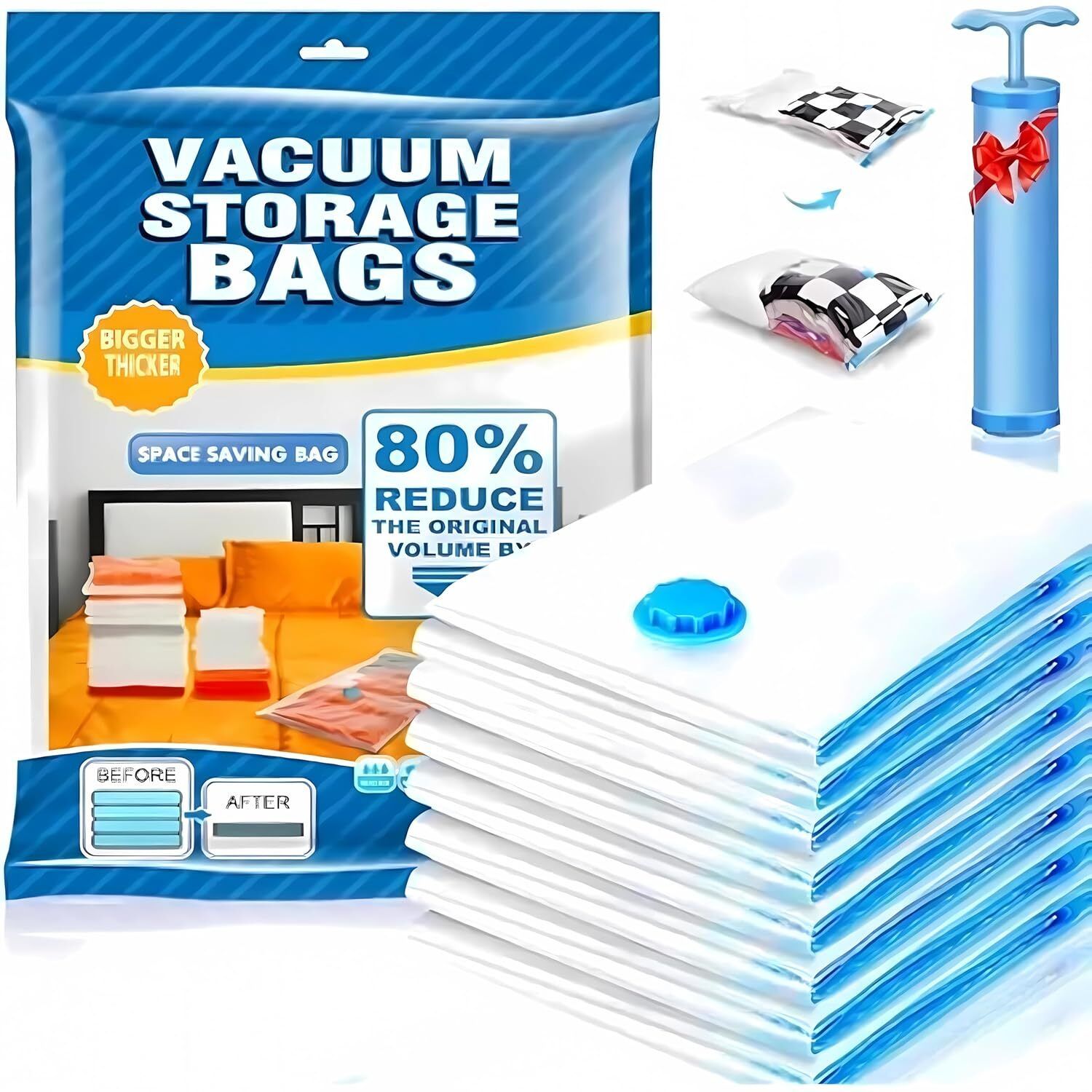 Vacuum Storage Bags for Clothes with Hand Pump – 5-Pack Space Saver Travel Storage Vacuum Bags