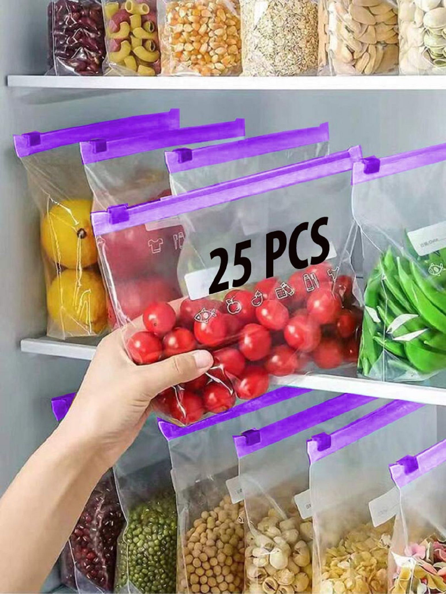 25 Zip lock Pouch Vegetable Bag,Zip Lock Bag for Fridge,Reusable Zip Lock Bags High Volume Storage Vacuum Bags
