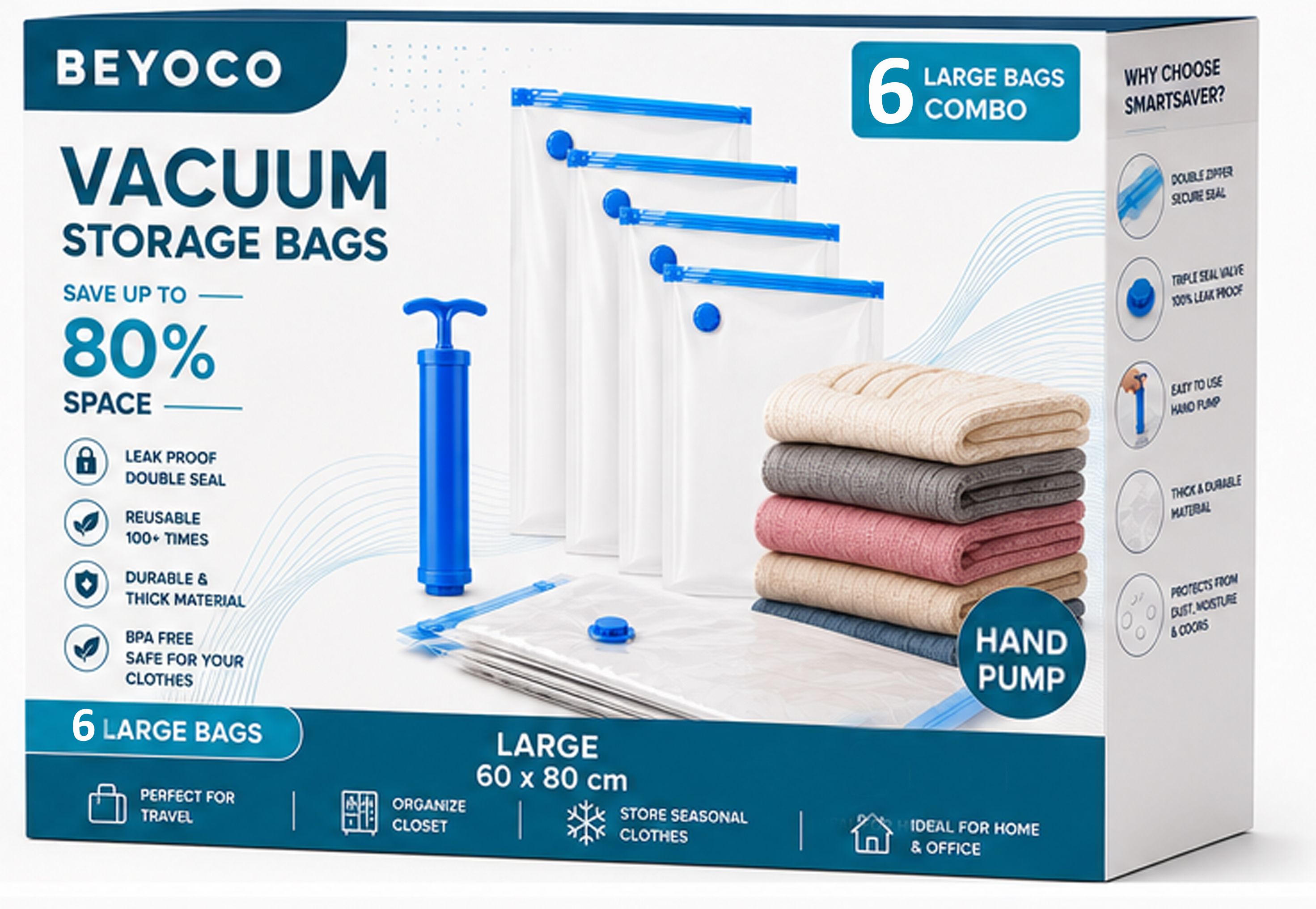 6 Premium Large Storage Bags with Air Pump Travel Storage Vacuum Bags-image-19