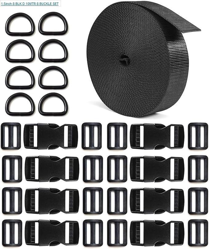 MILLETS 10 Meter 1.5'' Nylon Webbing Straps 8 Pcs Quick Side Release Buckles Strap-picture-21