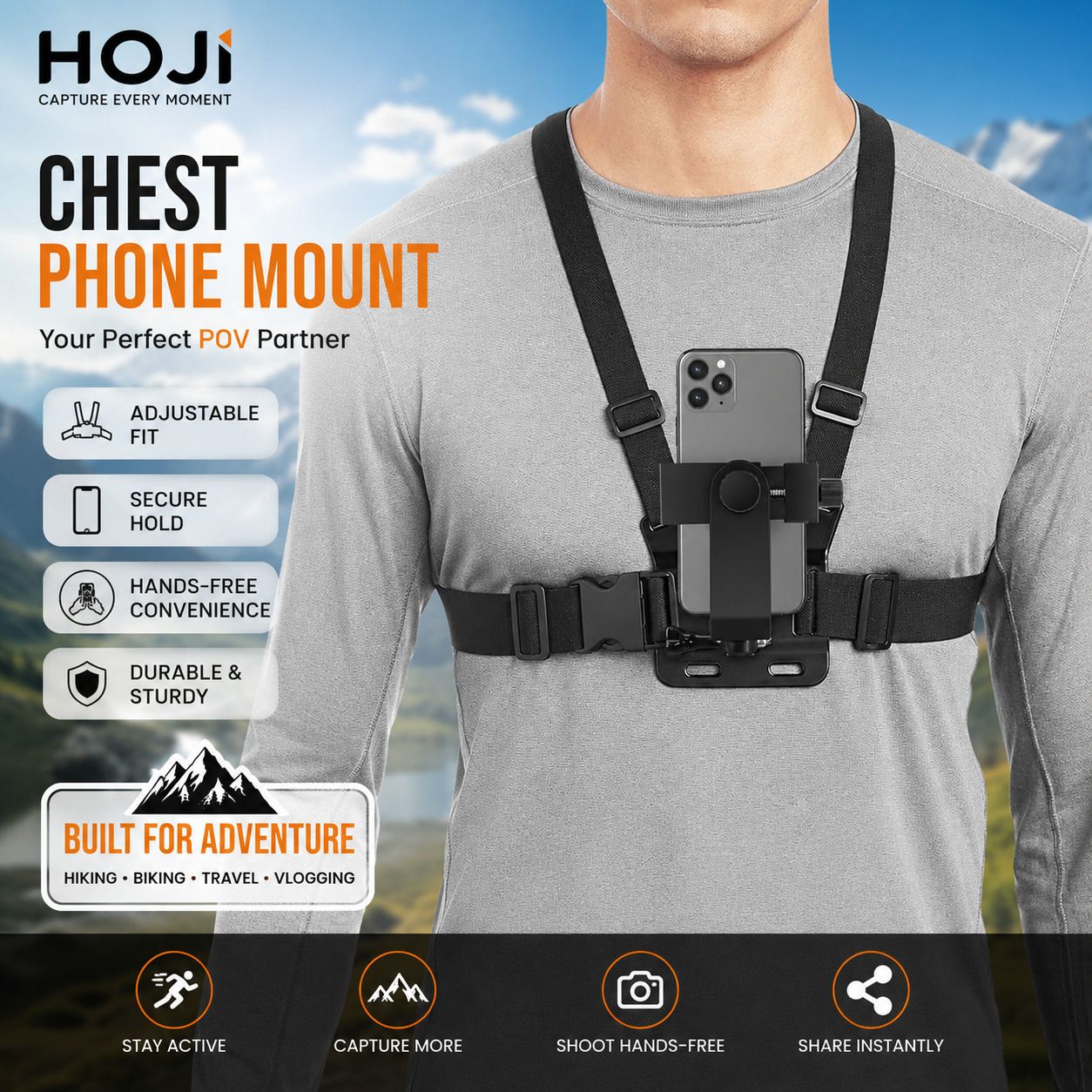 HOJI Chest Mount Harness for Mobile Phone & Action Camera Strap-image-33