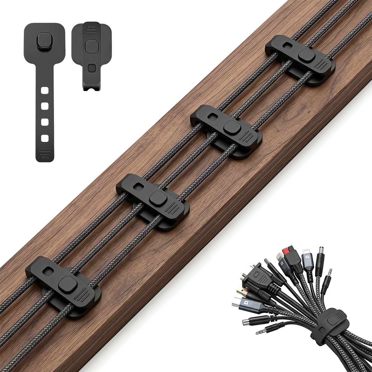 Zorbes Self Adhesive Silicone Cable Management Straps Adjustable Cord Organizer Set Strap-picture-34