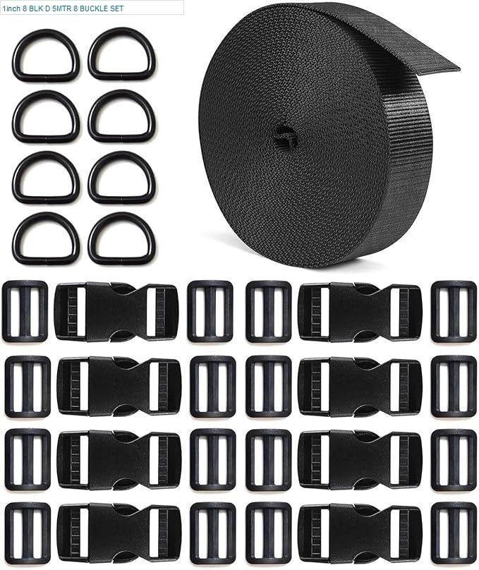 MILLETS 5 Meter 1'' Nylon Webbing Straps 8 Pcs Quick Side 6 Pcs Tri-Glide Slides Flat Strap-picture-20