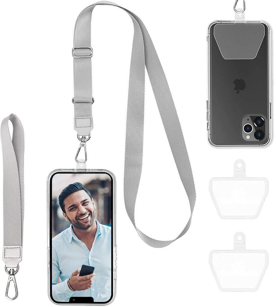 HASTHIP Phone Lanyard Neck Strap Adjustable Grey with 2 Self Adhesive Inserts for Cases Strap-picture-20