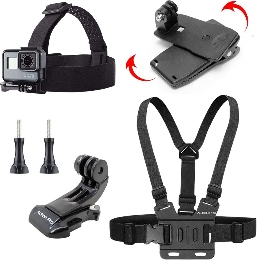 Action Pro Chest Belt, Head Belt, 360 Clamp Mount, J Hook, Quick Release Buckle Strap-image-18