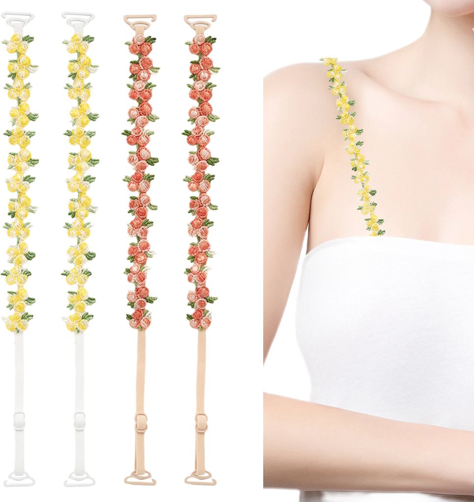 gustave Embroidered Adjustable Floral Bra Straps Set for Women Off Shoulder Wear Strap