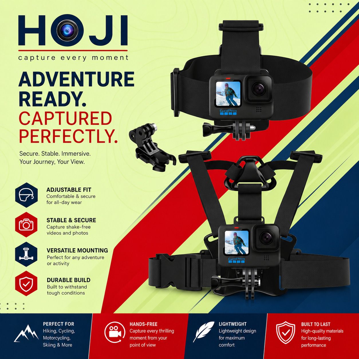 HOJI Adjustable Head Strap + Chest Strap + J Hook Mount Strap-image-45